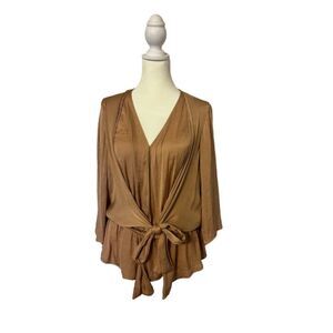 Melloday Champaign Blush Front Tie Peplum Top Size S